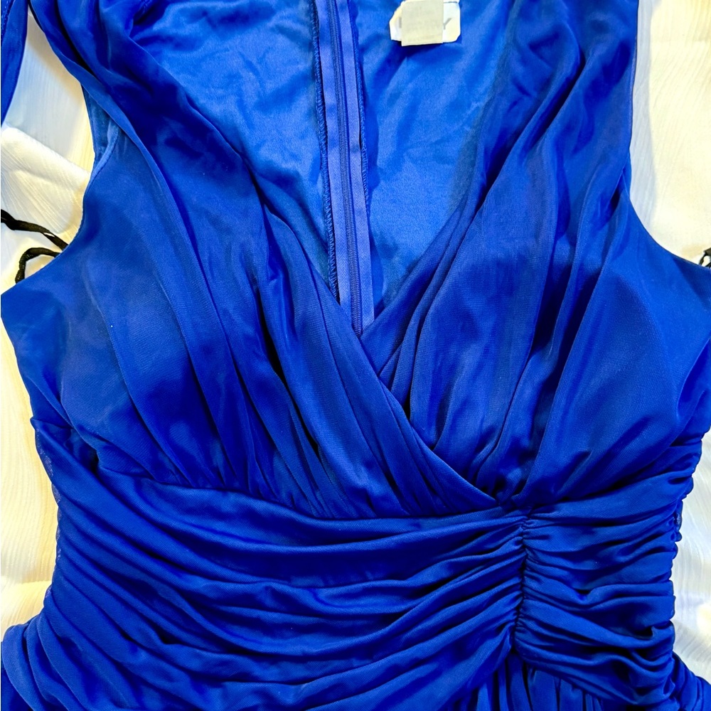 Vintage Rory USA Dress & Shawl Blue Ruched Chiffon Cocktail Made in USA Sz M